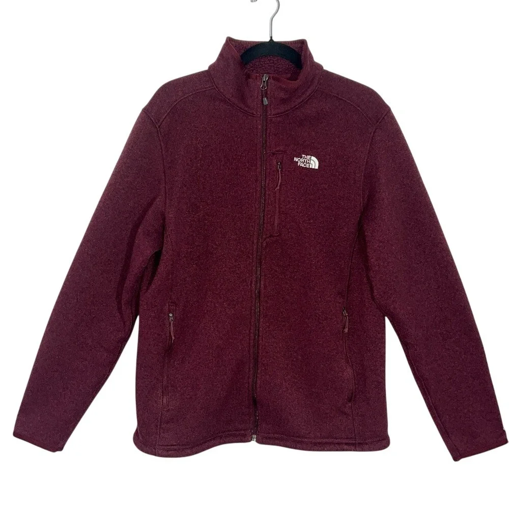 The North Face Men's Maroon full‎ zip up fleece jacket size Large